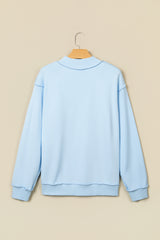 Mist Blue Jesus Saves Slogan Print Stand Neck Baggy Sweatshirt