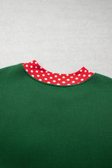Dark Green Polka Dot Patchwork Round Neck Plus Size Sweatshirt
