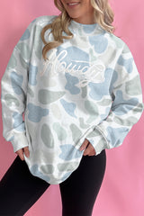 Multicolour Camo Print Howdy Western Style Baggy Pullover Sweatshirt