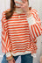 Orange Stripe Striped Textured Stand Neck Oversized Long Sleeve Top