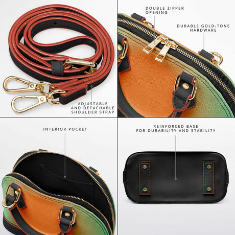 Melon Seoule™ Dome Satchel – Abstract Color Block Handbag | Orange Green Black Purse | Unique Mini Statement Bag for Women