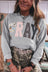 Gray Floral Buffalo Plaid Striped Embroidered Patch Western Pullover Sweatshirt