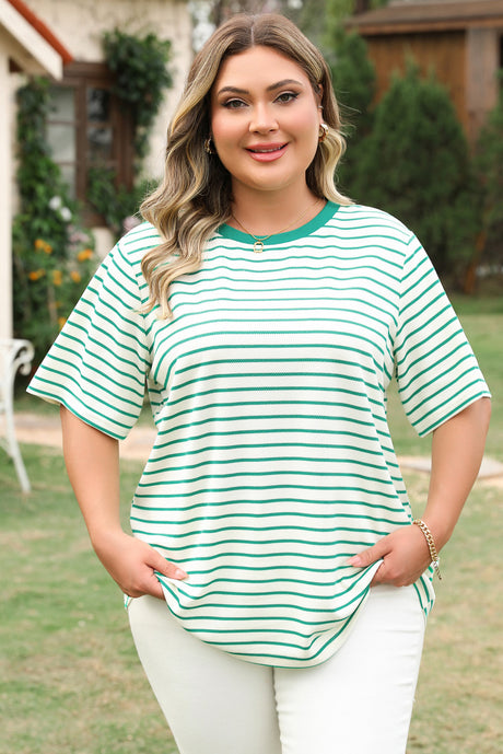 Green Stripe Plus Size St Patricks Day Round Neck T Shirt