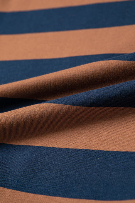 Brown Stripe Colorblock Mock Neck Relaxed Sweatshirt
