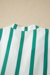 Green Stripe Ricrac Trim Notched Neck Half Sleeve Vacation Dress