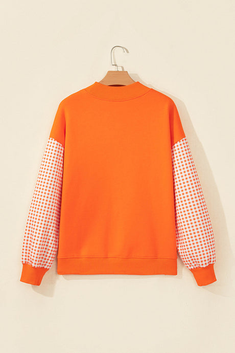 Dirty blue Plaid Sleeve Colorblock Loose Tunic Sweatshirt