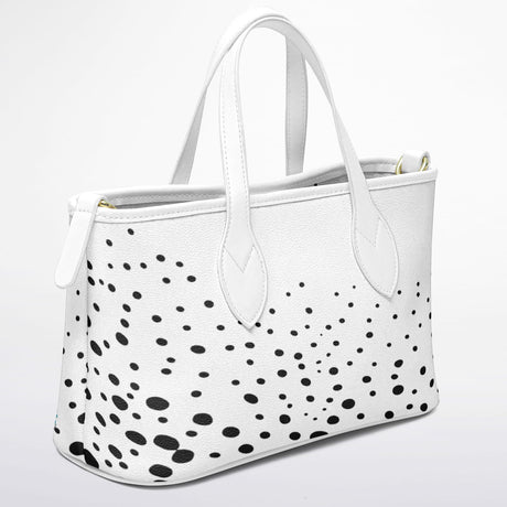 Retro Heiress™ Leather Tote – 90’s Black & White Polka Dot Purse | Vintage-Inspired Leather Handbag | Classic Chic Tote