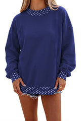 Burgundy Colorblock Polka Dot Contrast Trim Oversized Sweatshirt