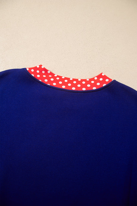 Burgundy Colorblock Polka Dot Contrast Trim Oversized Sweatshirt