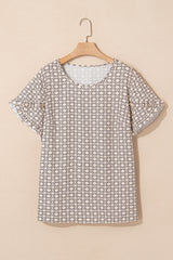 Khaki Plus Size Geometric Print Ruffled Sleeve Blouse
