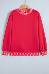 Burgundy Colorblock Polka Dot Contrast Trim Oversized Sweatshirt