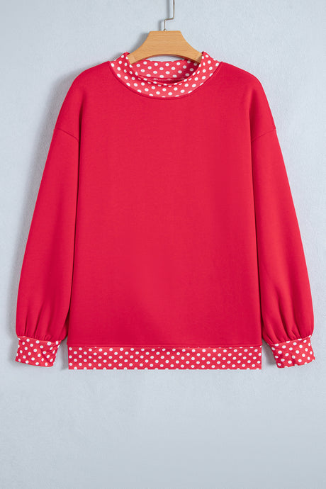 Burgundy Colorblock Polka Dot Contrast Trim Oversized Sweatshirt