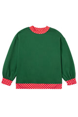 Dark Green Polka Dot Patchwork Round Neck Plus Size Sweatshirt