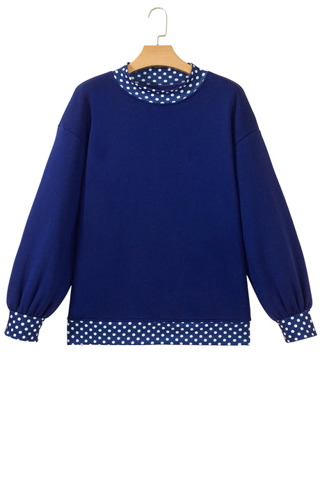 Burgundy Colorblock Polka Dot Contrast Trim Oversized Sweatshirt