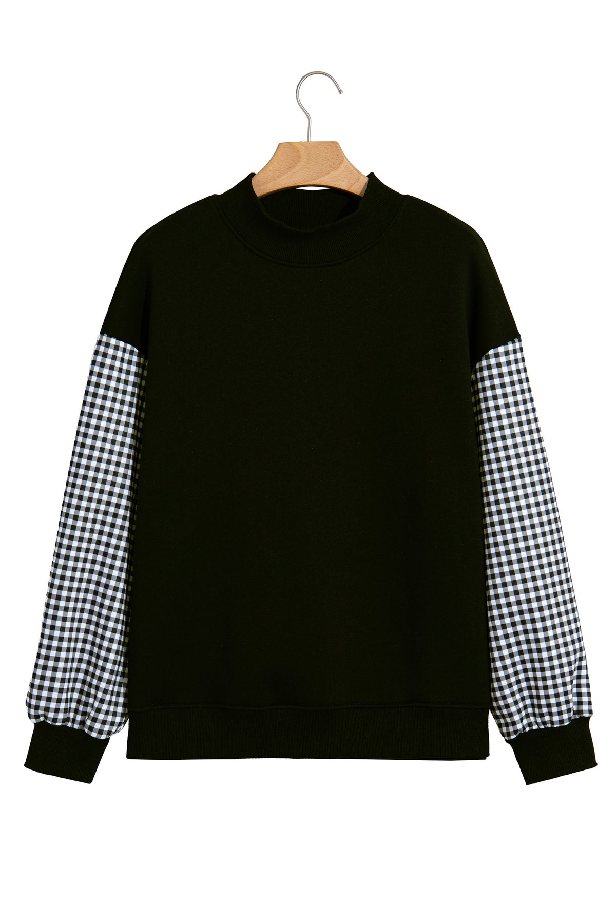 Dirty blue Plaid Sleeve Colorblock Loose Tunic Sweatshirt