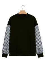 Dirty blue Plaid Sleeve Colorblock Loose Tunic Sweatshirt