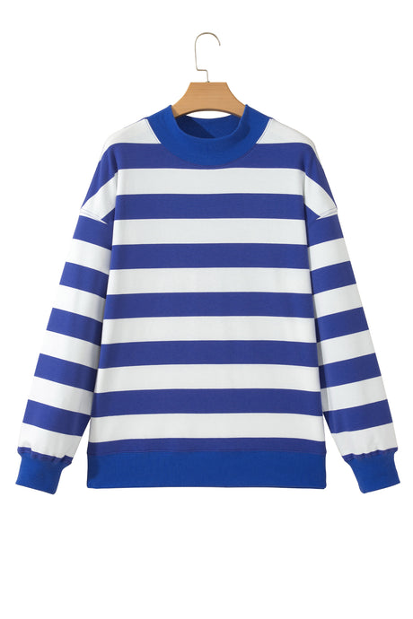 Brown Stripe Colorblock Mock Neck Relaxed Sweatshirt