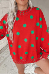Brown Polka Dot Print Contrast Detail Oversized Tunic Sweatshirt