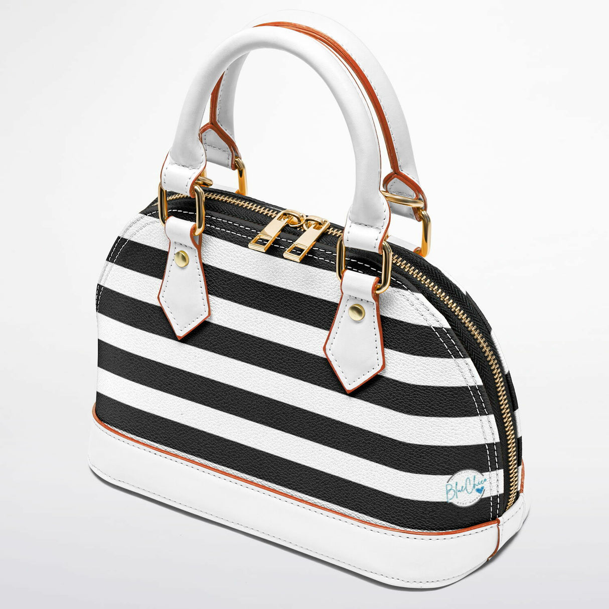 Ross Avenue™ Dome Satchel – Luxury Black & White Striped Handbag | Elegant Mini Designer-Inspired Purse | Sophisticated Top Handle Bag