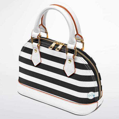 Ross Avenue™ Dome Satchel – Luxury Black & White Striped Handbag | Elegant Mini Designer-Inspired Purse | Sophisticated Top Handle Bag