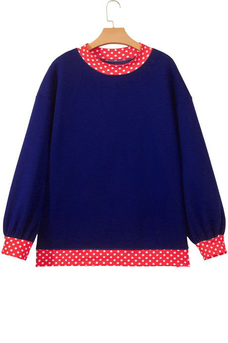 Burgundy Colorblock Polka Dot Contrast Trim Oversized Sweatshirt