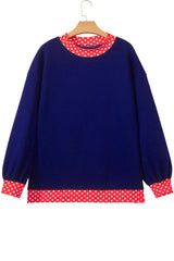 Burgundy Colorblock Polka Dot Contrast Trim Oversized Sweatshirt