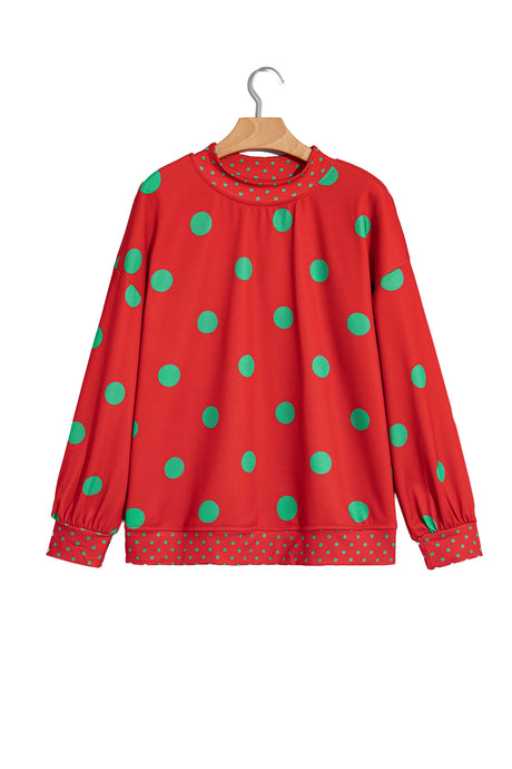 Brown Polka Dot Print Contrast Detail Oversized Tunic Sweatshirt