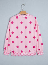 Brown Polka Dot Print Contrast Detail Oversized Tunic Sweatshirt