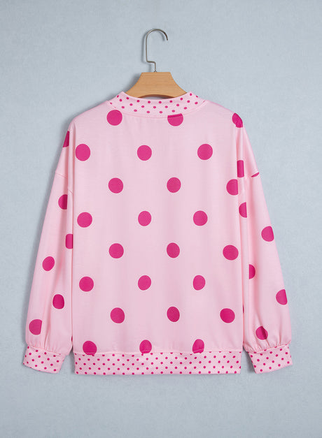 Brown Polka Dot Print Contrast Detail Oversized Tunic Sweatshirt