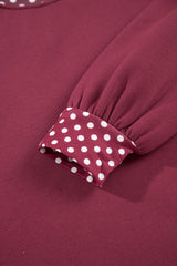 Burgundy Colorblock Polka Dot Contrast Trim Oversized Sweatshirt