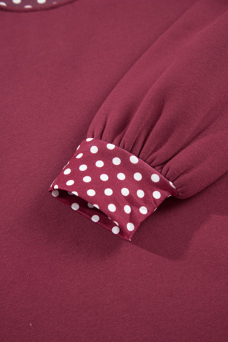 Burgundy Colorblock Polka Dot Contrast Trim Oversized Sweatshirt