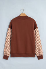 Dirty blue Plaid Sleeve Colorblock Loose Tunic Sweatshirt