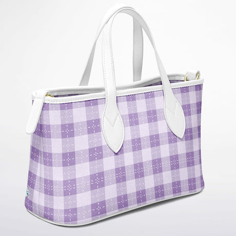 Blush Garden™ Leather Tote – Soft Purple Pink Plaid Purse | Feminine Spring Handbag | Girly Plaid Tote for Women