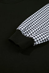 Dirty blue Plaid Sleeve Colorblock Loose Tunic Sweatshirt