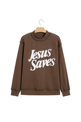 Mist Blue Jesus Saves Slogan Print Stand Neck Baggy Sweatshirt