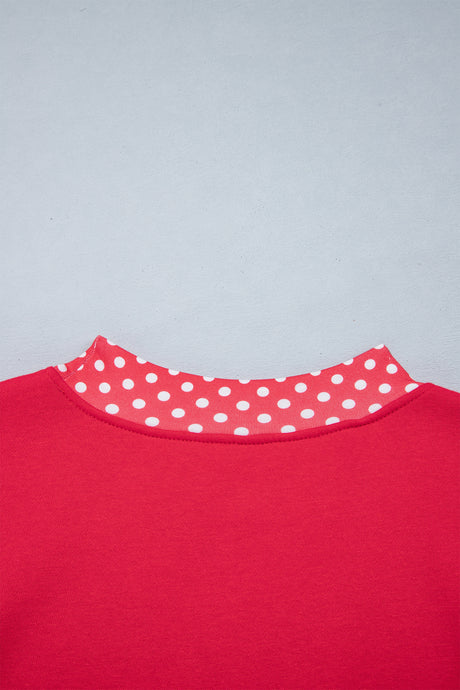 Burgundy Colorblock Polka Dot Contrast Trim Oversized Sweatshirt