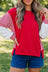 Racing Red Striped Patchwork Sleeve Colorblock Sweatshirt