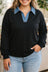 Black Solid V Neck Tunic Shift Long Sleeve Plus Size Blouse