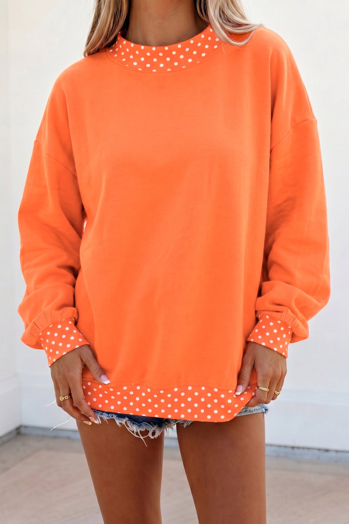 Burgundy Colorblock Polka Dot Contrast Trim Oversized Sweatshirt