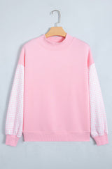 Dirty blue Plaid Sleeve Colorblock Loose Tunic Sweatshirt