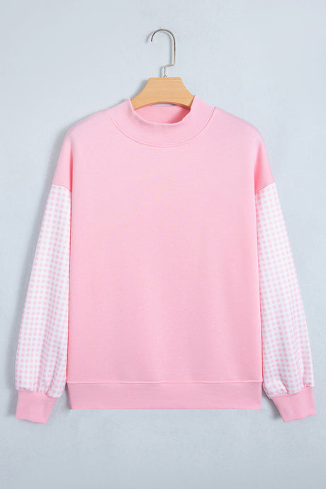 Dirty blue Plaid Sleeve Colorblock Loose Tunic Sweatshirt