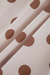 Beige Polka Dot Midi Long Sleeve Dress