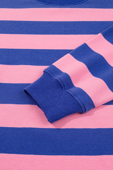 Brown Stripe Colorblock Mock Neck Relaxed Sweatshirt