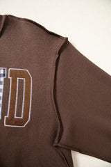 Coffee WWJD Mixed Pattern Embroidered Patch Graphic Mock Neck Sweatshirt