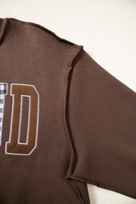 Coffee WWJD Mixed Pattern Embroidered Patch Graphic Mock Neck Sweatshirt