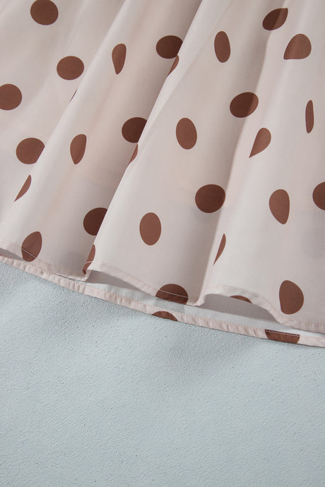 Beige Polka Dot Midi Long Sleeve Dress