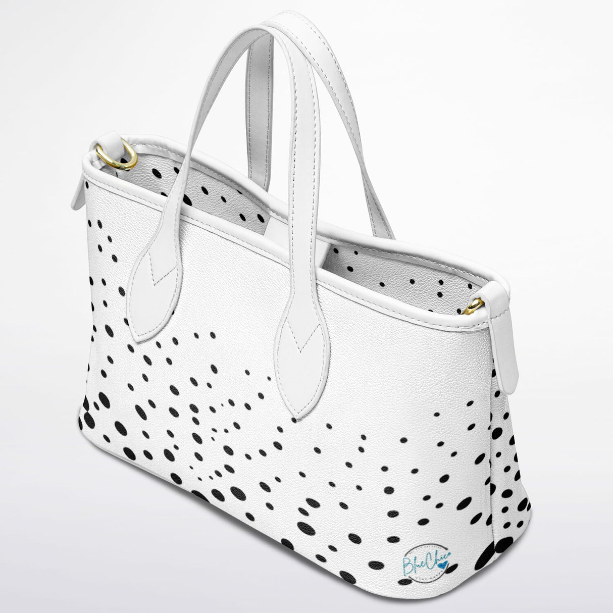 Retro Heiress™ Leather Tote – 90’s Black & White Polka Dot Purse | Vintage-Inspired Leather Handbag | Classic Chic Tote