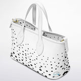 Retro Heiress™ Leather Tote – 90’s Black & White Polka Dot Purse | Vintage-Inspired Leather Handbag | Classic Chic Tote