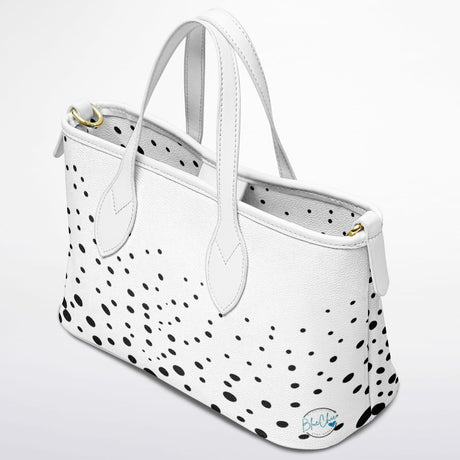Retro Heiress™ Leather Tote – 90’s Black & White Polka Dot Purse | Vintage-Inspired Leather Handbag | Classic Chic Tote