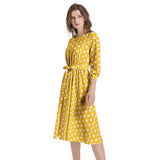 Sunshine Polky Boat Neck Belted Flared Dress